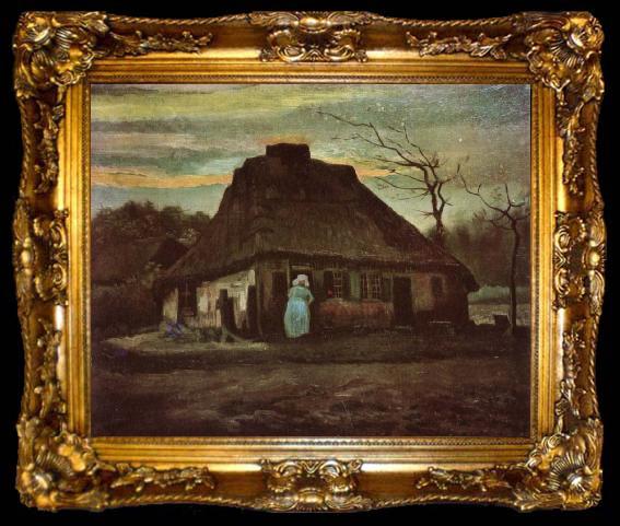 framed  Vincent Van Gogh Cottage with Trees (nn04), ta009-2